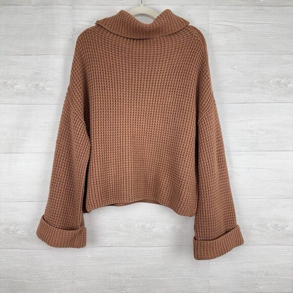 Free People Oversized Slouchy Sweater M Brown Pullover Cowl Neck Chunky Knit - Picture 14 of 14